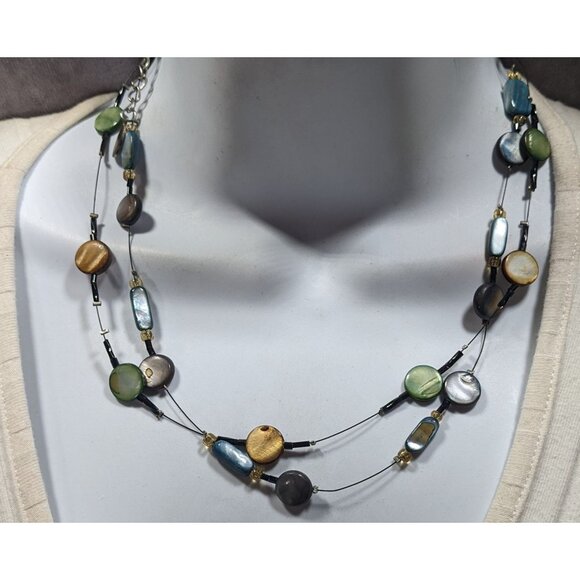 Mermaidcore Layered Rainbow Shell Beaded Station Necklace - Picture 2 of 6